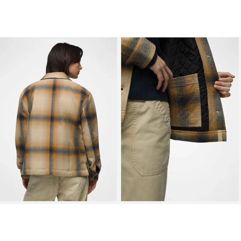 Prana Bridges Flannel Jacket Sandstone Plaid Quilted Lining Womens M NEW - Picture 3 of 11